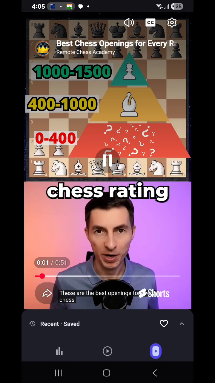 Shorts feed — a chess short mid-play